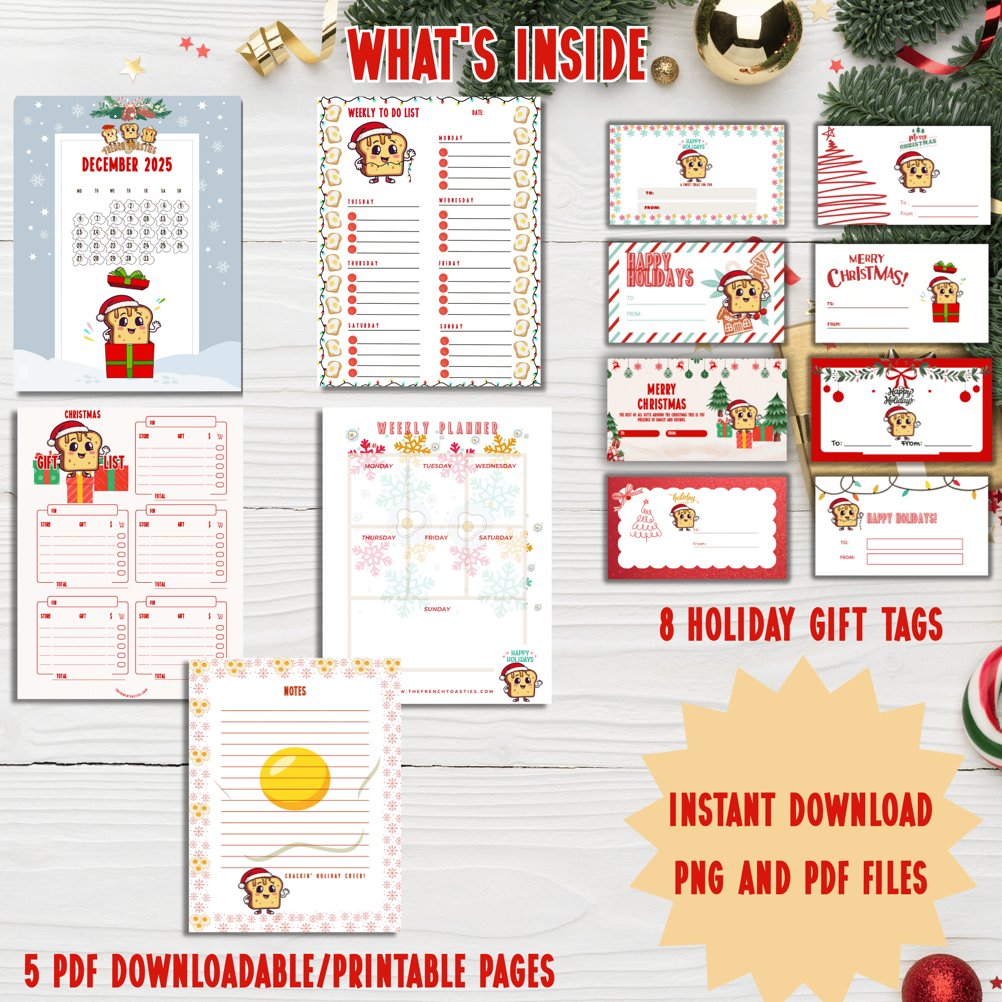 🎁 Holiday Sunny Essentials Bundle – Digital Weekly Planner, December Calendar & Gift Tags - The French Toasties