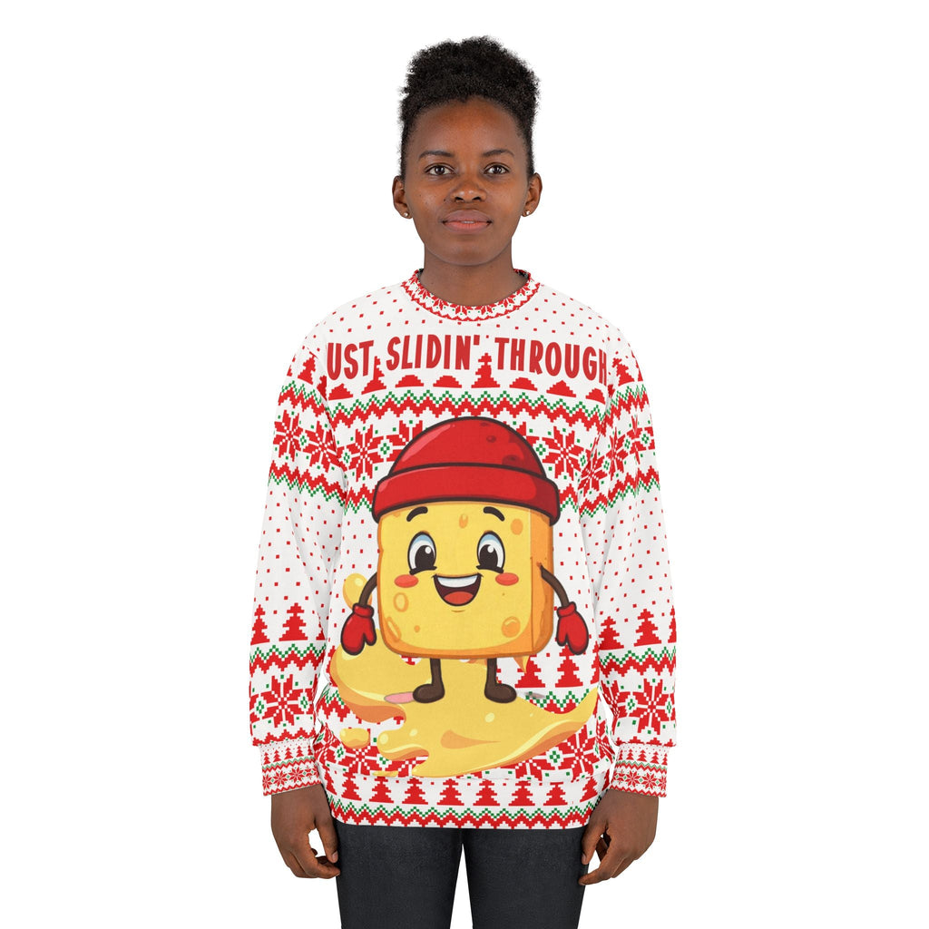 Meltie Butterson Winter Cartoon Sweatshirt | Holiday Snowflake Sledding Design - The French Toasties