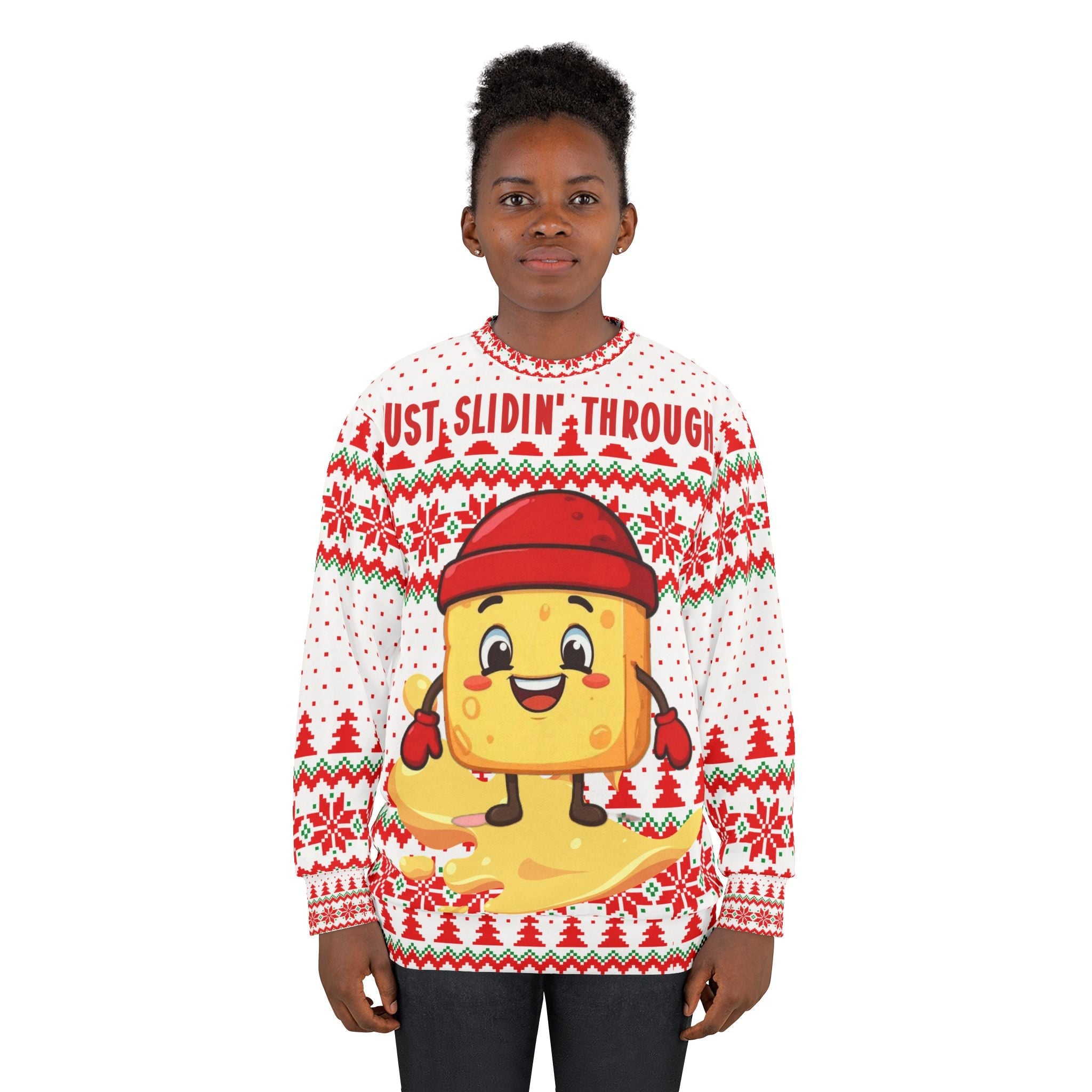 Meltie Butterson Winter Cartoon Sweatshirt | Holiday Snowflake Sledding Design - The French Toasties