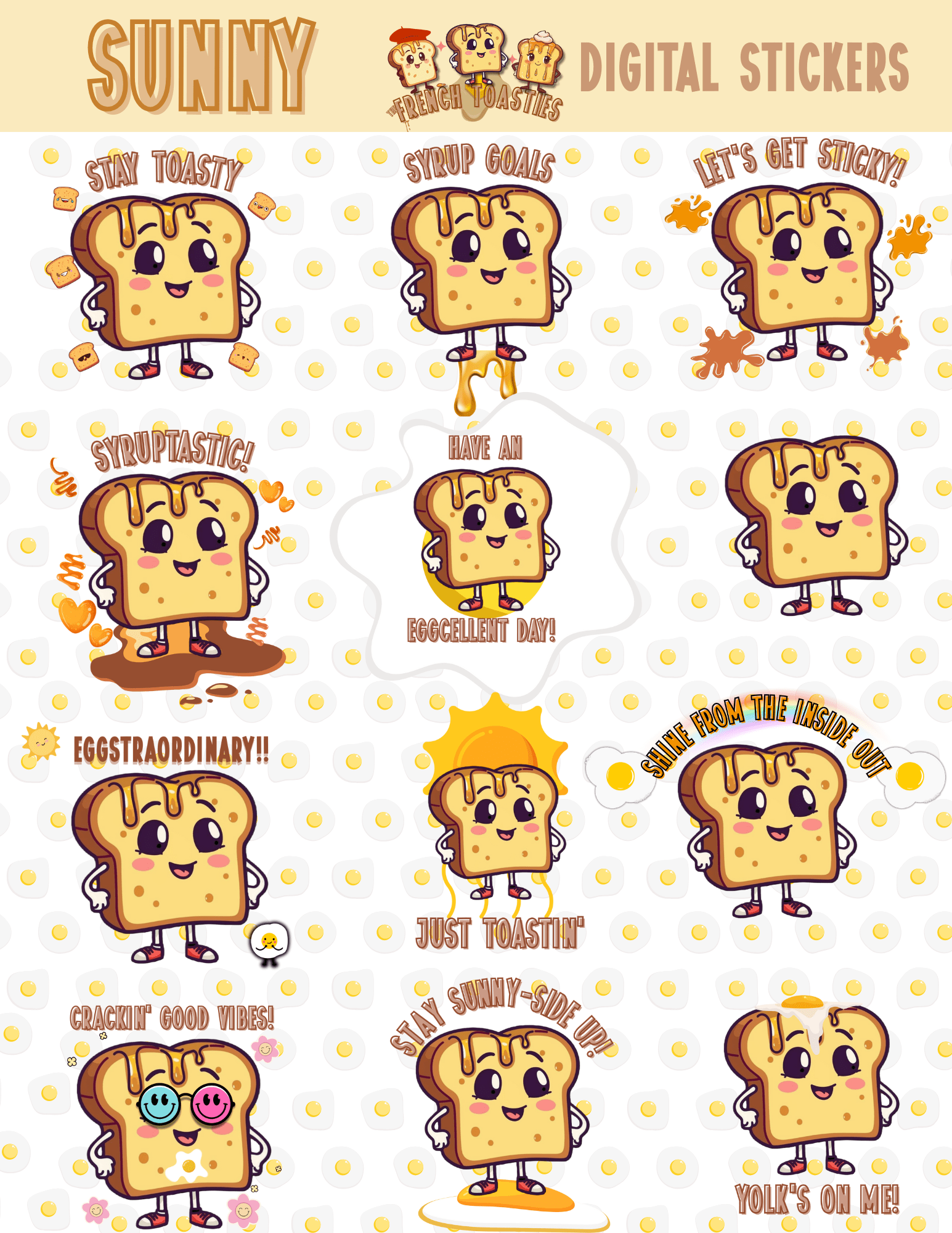 Sunny French Toast Digital Sticker Pack - Dozen - The French Toasties